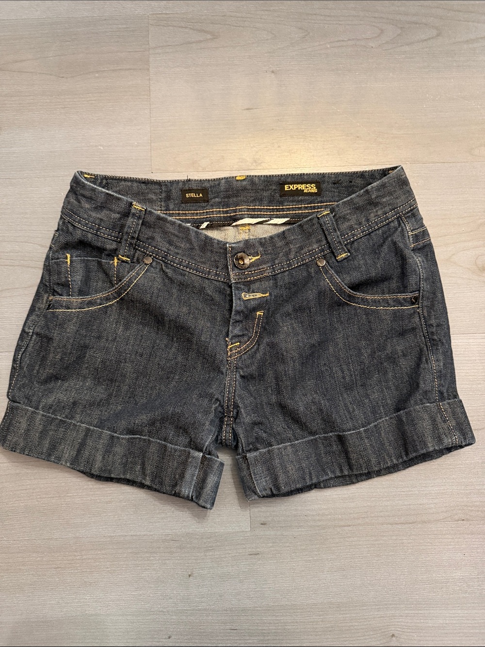 Express Dark Blue Rolled Hem Denim Shorts